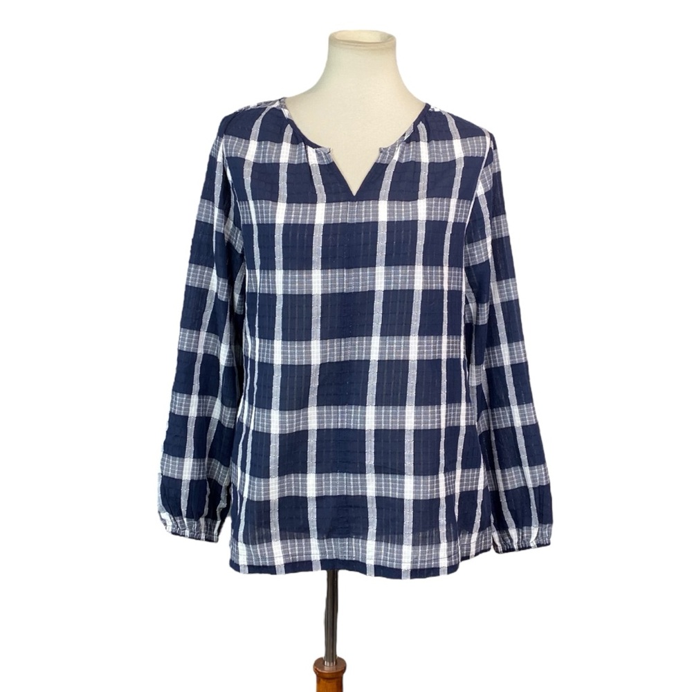 Woman’s Christopher & Banks plaid peasant top size M